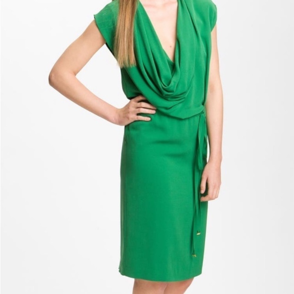 Diane Von Furstenberg Silk Reara Dress 8 Kelly Green Sleeveless Cowl Neck Luxury - Picture 2 of 16